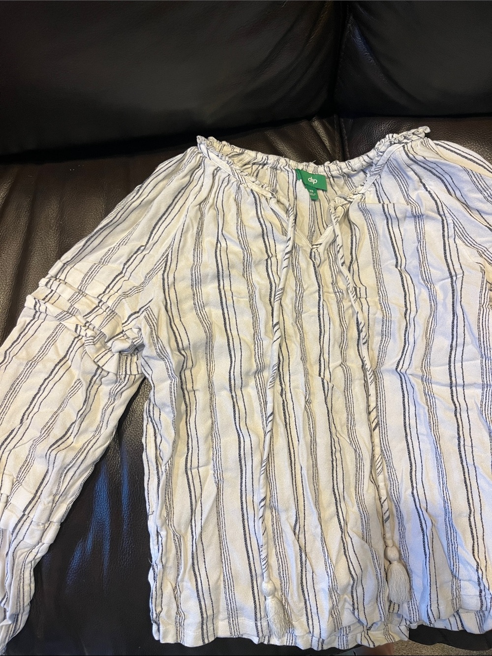 dip White and Navy Striped Peasant Blouse